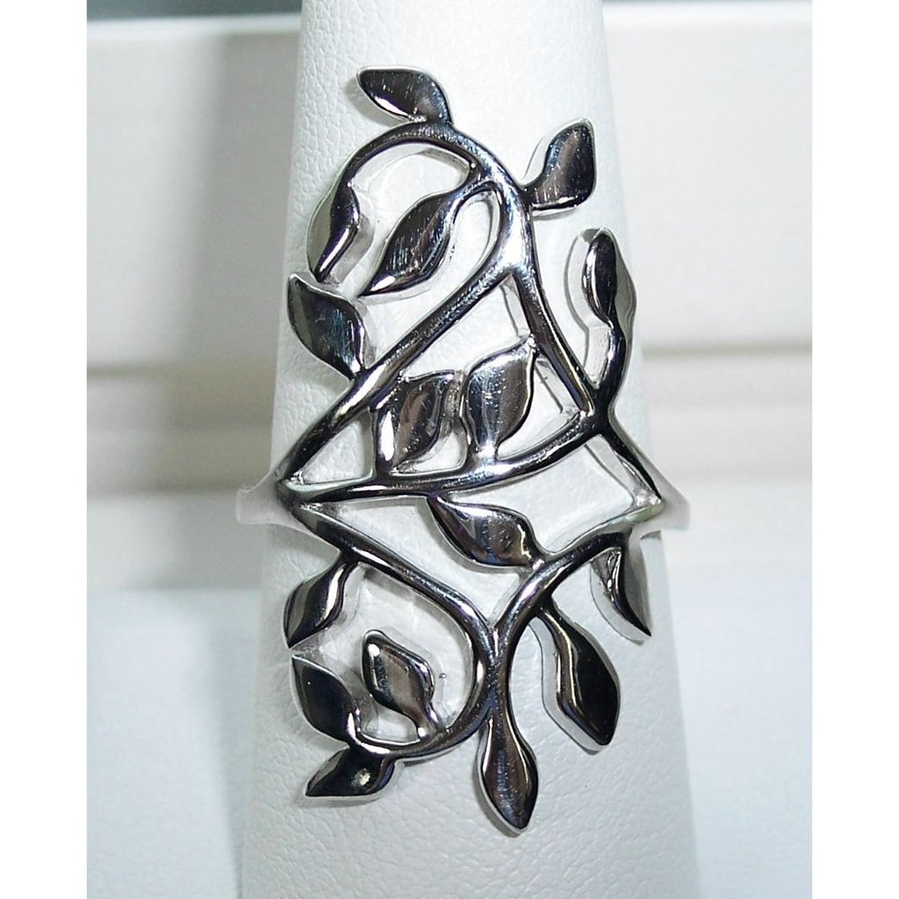 925 STERLING SILVER Extravagant Leaves Statement Ring - Picture 12 of 16